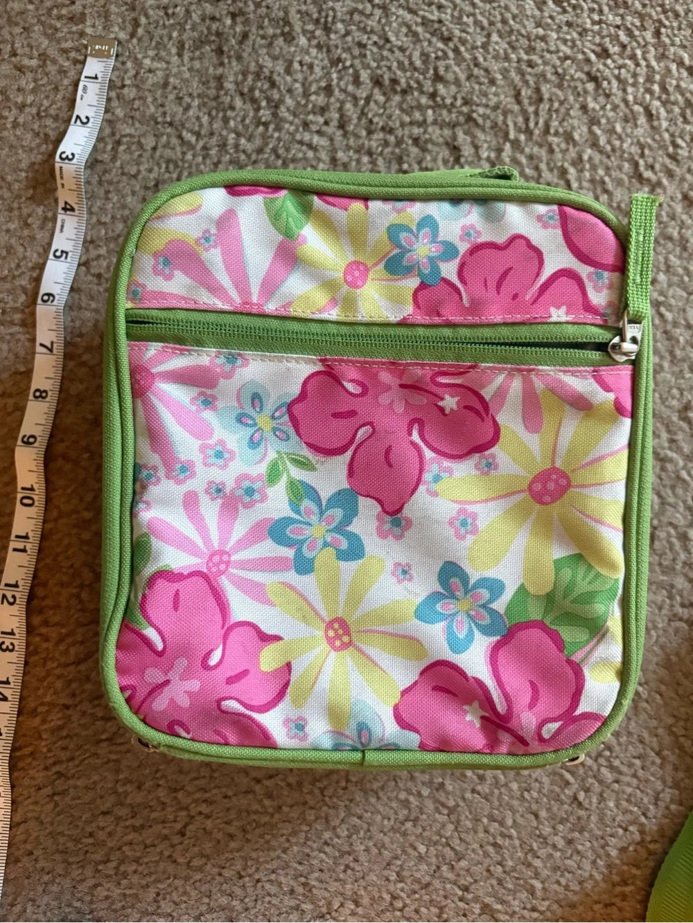 Pottery Barn Kids Pink Floral Backpack with Green Trim and Matching Lunch Bag